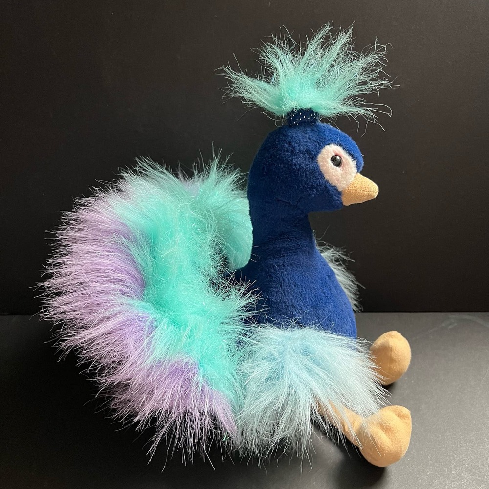 Aurora Luxe Boutique 12" Mora Peacock Bird Stuffed Animal Plush Glittery Fluffy - Picture 8 of 11